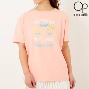 OCEAN PACIFIC オーシャンパシフィック 正規品 レディース オレンジ ピンク ロゴ 半袖 Tシャツ カラフル プリント 素材