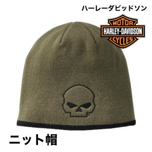 スカル ニットキャップ ニット帽子 HARLEY  DAVIDSON ハーレーダビッドソン　グリーン　オリーブ｜baikuya-utsunomiya