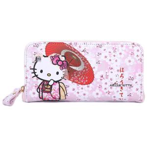 ハローキティ 長財布 ウォレット 桜和傘 和風 さくらわがさ ピンク