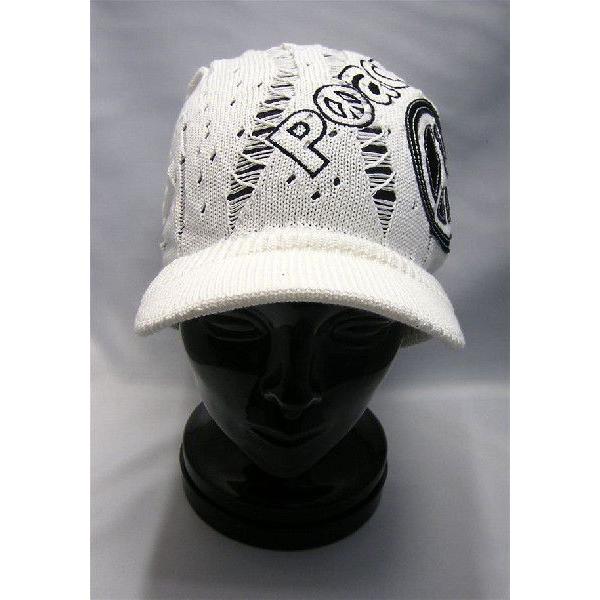 バーゲンセール　メンズ　ダメージニットキャップ　ツバ付き　フリーサイズ　白色