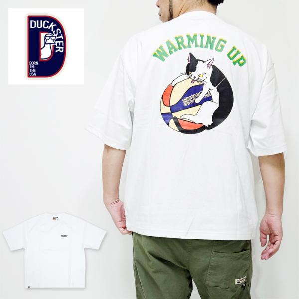 DUCKSTER ダックスター Tシャツ メンズ 半袖 リラックスフィット 大きめ 猫 バスケ 吸汗...