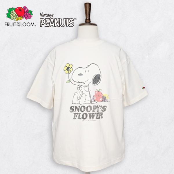 スヌーピー Tシャツ フルーツオブザルーム × PEANUTS コラボ 染み込みプリント 綿100%...