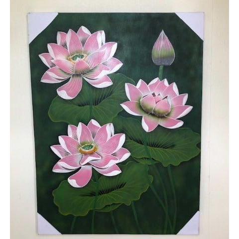 バリアート80x60 送料無料,バリ島絵画,ロータス,絵,リゾート,サロン,南国,バリ雑貨