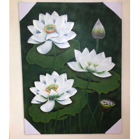 バリアート80x60 送料無料,バリ島絵画,ロータス,絵,リゾート,サロン,南国,バリ雑貨