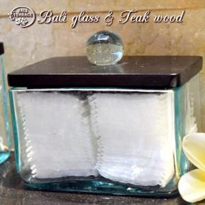 チーク 蓋付き コットンケース ガラス アメニティ