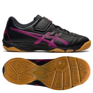 アシックス ジュニオーレ JUNIOLE 6 IN ブラック ピンク フットサル インドアシューズ ベルクロ マジックテープ (asics2022Q1) 1104A044-005｜ballclub-b