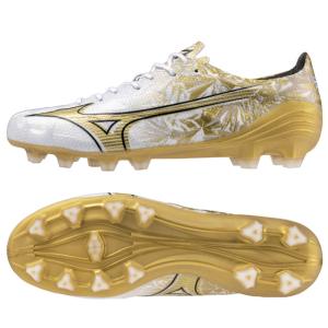 ミズノ サッカースパイク ミズノアルファ PRO ホワイト プリズムゴールド 土 天然芝 人工芝 (mizuno2024Q1) P1GA246450｜ballclub