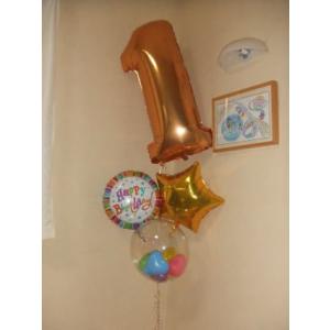 １才の誕生日バルーン　バルーン電報　誕生日　バルーンギフト　ゴールドきらきら1歳バルーン１歳誕生日｜balloon-c