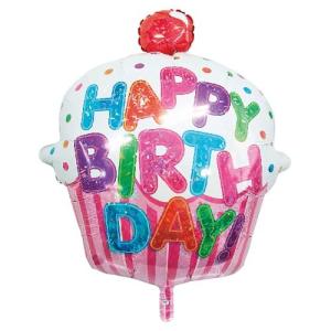 ハッピーバースデーカップケーキヘリウムなし風船/フィルムバルーン/お祝い/誕生日/バースデー｜balloons-pro