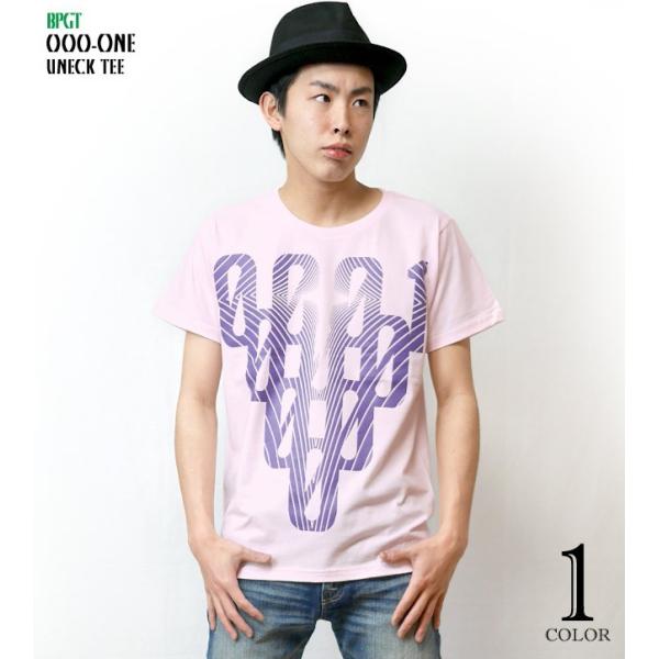 000-one UネックTシャツ -G- ゼロ 半袖 ピンク グラフィックデザイン プリント カジュ...