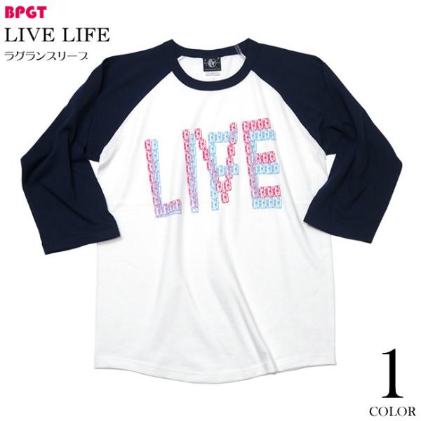 LIVE LIFE ラグランスリーブTシャツ (ホワイト×ネイビー袖) -X- 7分袖 ライブライフ...