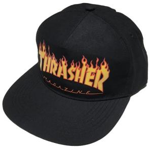 THRASHER FLAME スナップバックキャップ  - スラッシャー -G- 帽子 炎ロゴマーク ファイヤースケートブランド スケーター ブラック｜bambi