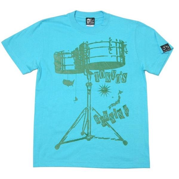 パンクロックTシャツ／ワールドラム Tシャツ (アクアブルー) -G- 半袖 ドラム バンドTee ...