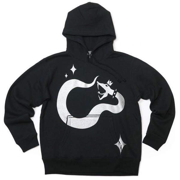 ロイヤルスネイク 裏起毛 スウェットパーカー (ブラック) -X- 黒系 フーディー プルオーバー ...