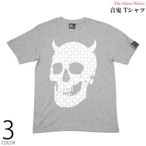 ロックTシャツ / 音鬼 Tシャツ (ミックスグレー) -F- 半袖 パンク スカル ドクロ ギター柄 パンクTシャツ バンドTシャツ｜bambi