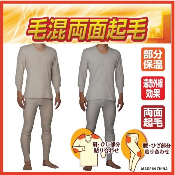 長袖U首シャツ.長ズボン下(前開き).毛混両起毛「東洋紡セラムA」Soft Warm「メール便不可」...