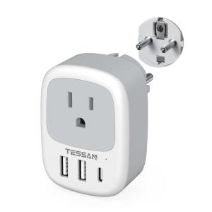 韓国 変換プラグ seタイプ TESSAN 海外 変換プラグ se コンセント 1個AC口 2USB-Aと1USB-Cポート 韓国 ドイツ フランス