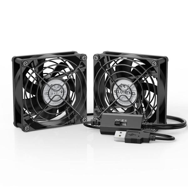 ELUTENG USBファン 8cm 5V 2連 小型 冷却ファン 3段階風量調節 クーラー 強力 ...