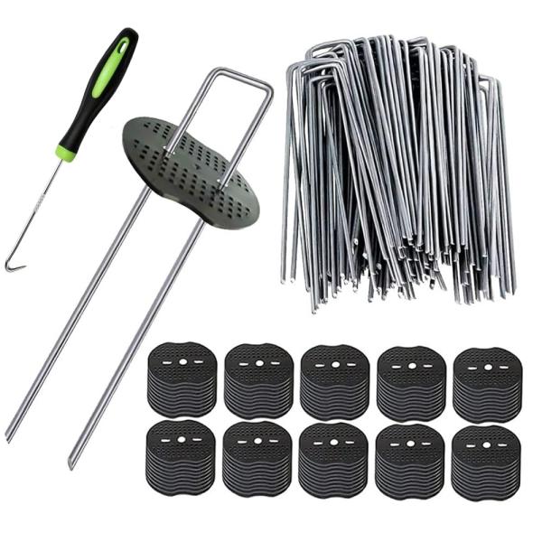 AMEITECH Uピン杭 20cm 黒丸付 防草シート幅4ｃｍ 固定用 人工芝 おさえピン U字型...