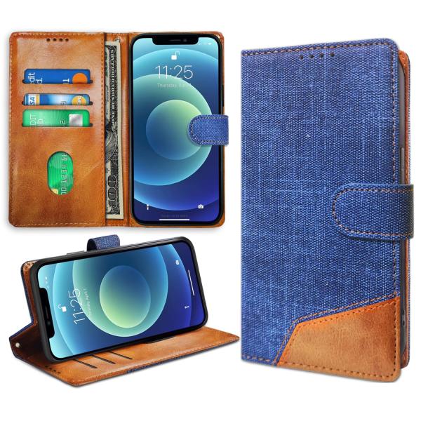 bjnosdv デニム iPhone 12 ケース 手帳型 全面保護 米軍MIL規格 アイフォン11...