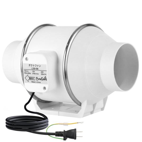 BreeRainz ダクトファン Φ100mm ダクト用換気扇 風量290m3/h 強力 省エネ 静...