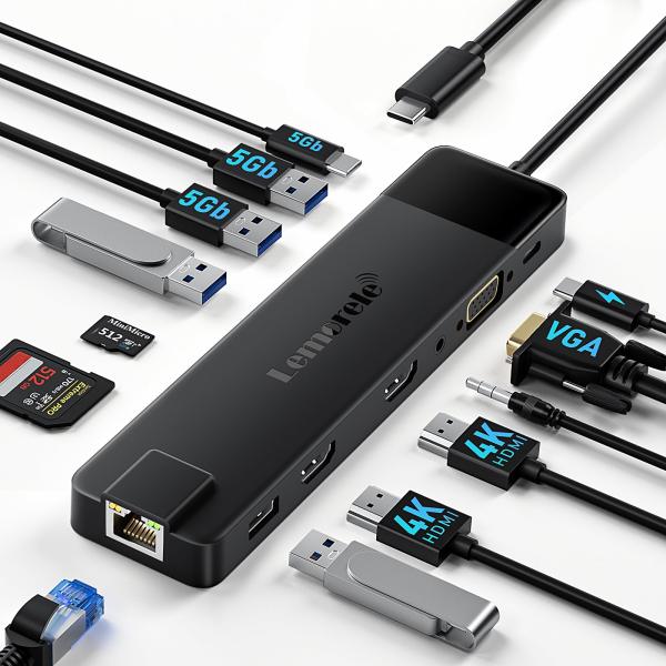 ドッキングステーション hdmi 2つ LAN USB C ハブ13-in-1 MST Type C...