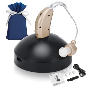 高齢者用音声集音器 充電式、イヤホックタイプ、両耳用、4 段階の音量調整、操作簡単、低ノイズ、音質が明瞭、感度が高い、小型軽量、使いやすい、お父さん・