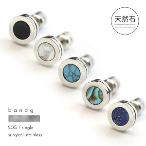 ピアス スタッド ステンレス サージカルステンレス 金属アレルギー ディスク 天然石 オニキス ターコイズ 20G シリコンキャッチ