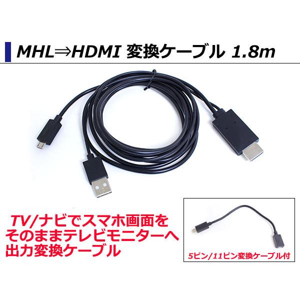 スマホHDMI機器をテレビやナビに高画質で映せる MHL⇒HDMI 1.8m 5ピン/11ピン対応 ...
