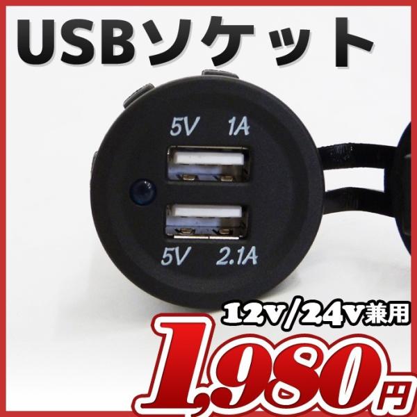 埋込み型 USBソケット 2ポート(5v 1A/2.1A) 入力電圧12v/24v兼用 船 漁船 車...