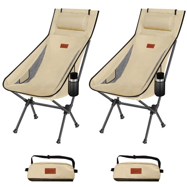 DesertFox アウトドアチェア 折りたたみ 枕付き 超軽量 2個セット【独自開発のカップホルダ...