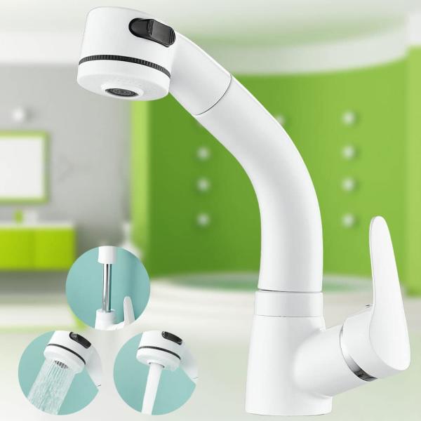 Maynosi 洗面水栓 洗面用混合栓 洗面台蛇口 台付き1穴 シングルレバー混合水栓 ホース引き出...