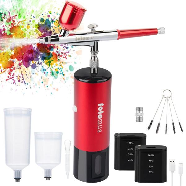 【2個バッテリー付き】エアブラシ 充電式 コンプレッサー セット 脱着式バッテリー 電池残量可視化 ...