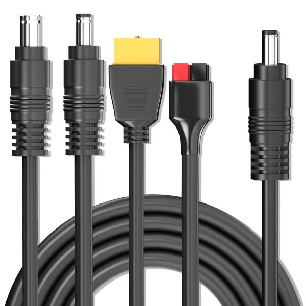Cleqee 4 in 1 2m DC5521-4アダプタコネクタケーブル ソーラー充電ケーブル ア...