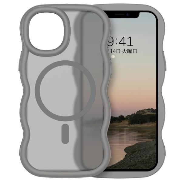 GUAGUA iPhone13 iPhone14 ケース MagSafe対応 ウェーブ 半透明 いp...
