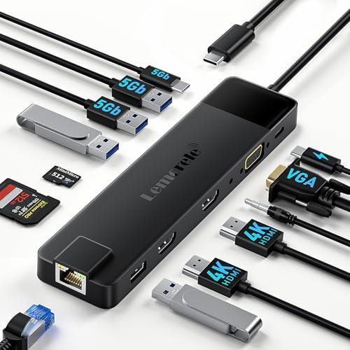ドッキングステーション hdmi 2つ LAN USB C ハブ13-in-1 MST Type C...