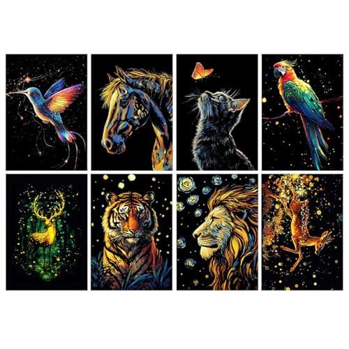 スクラッチアート 8枚セット20*14cm A5 サイズ 夜光 スクラッチアート で美しいアート 面...