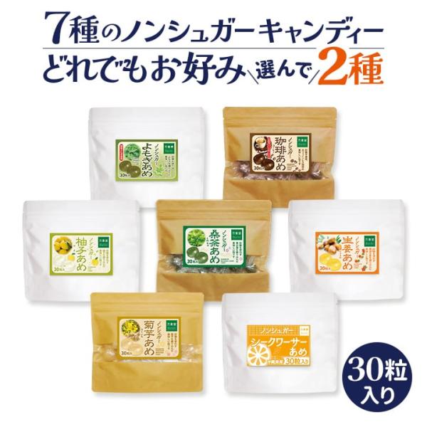 シュガーレス 7種の中からお好みで2種選べます 飴 30粒入 キャンディー お菓子 ノンシュガーのど...