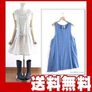 エプロン ワンピース チェック柄 紐付/エプロン 保育 レディース 業務用 メンズ ユニフォーム 女性 スモック 割烹着/送料無料/ゆ