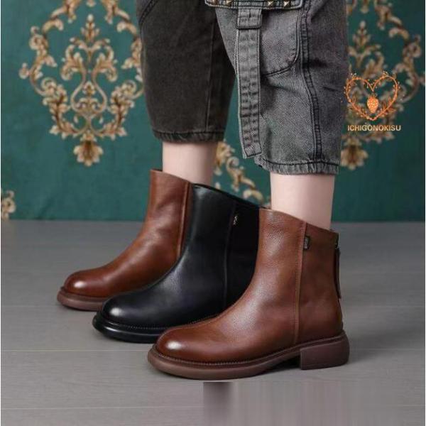 ブーツ レディース ショートブーツ  ブーツ 黒ブーツ ローヒール ペタンコ靴 厚底 ヒール3.5c...