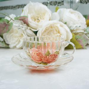 ティーカップ&ソーサー ガラス おしゃれ 薔薇 ローズ