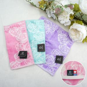 ハンカチタオル 今治 日本製 ドレディール フルール ローズ 薔薇 ピンク ペールグリーン ライトパープル 国産 おしゃれ 花柄 母の日