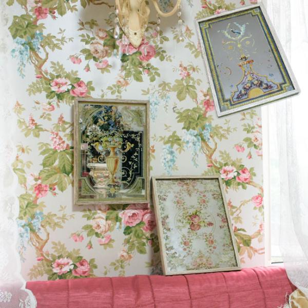 ミラーウォールアート 壁飾り  長方形 ローズ 薔薇 クラシカル アンティーク調