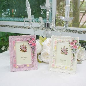 フォトフレーム 写真立て 縦横両用 ローズブーケ ピンク アイボリー かわいい 薔薇 ハガキサイズ　L判