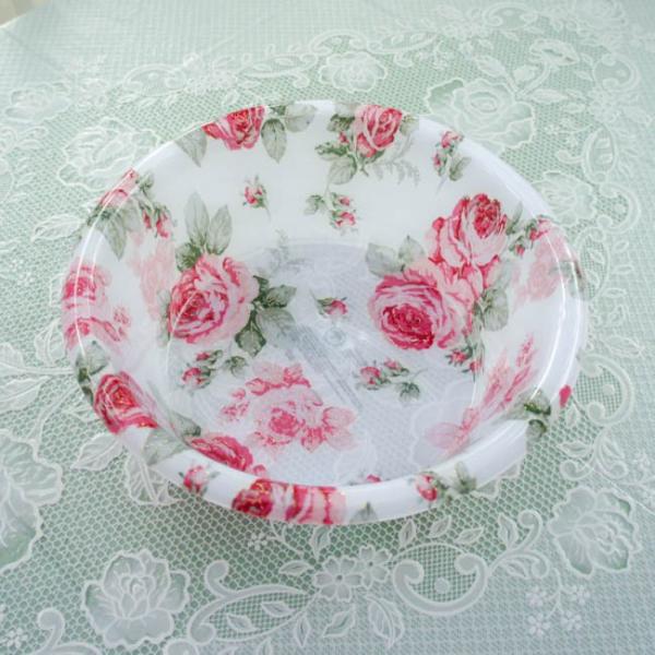 洗面器 深型バスボウル 直径約26.5cm アクリル ルーシー 薔薇 ローズ おしゃれ 花柄 ラメ ...