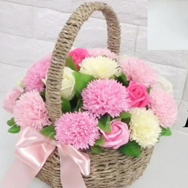 ソープフラワー 花かご 薔薇 カーネーション 20本 はなかご バスケット ギフトフォーユー