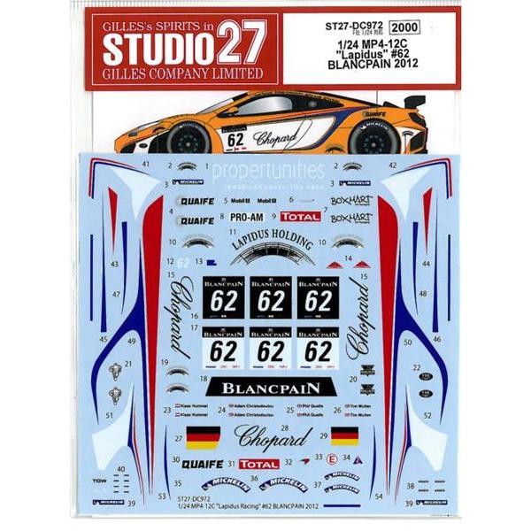 1/24 MP4-12C &quot;Lapidus&quot;#62 BLANCPAIN 2012(F社1/24対応）