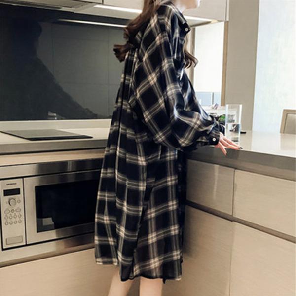 ロングチェックシャツワンピ ロングシャツ シャツワンピ 柄シャツ ワンピース レディース 羽織り ゆ...