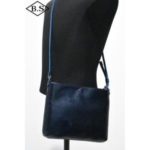 別注 ワイツーレザー Y’2 LEATHER サコッシュ BG-18 NATURAL SCAR HORSE SACOCHE BAG ネイビーブルー