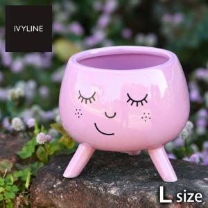 IVYLINE 脚付きフェイスポット Lサイズ ライラック ピンク 直径約10cm 植木鉢 鉢底穴なし 陶器 ギフト｜baroness